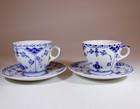 2 Cups & Saucers #528 - Blue Fluted Royal Copenhagen - Half Lace - 1st Quality