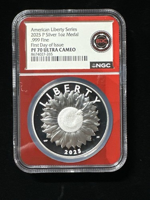 #ad 2025 P Silver American Liberty Series Sunflowe 1oz Silver NGC PF 70 Ultra Cameo $275.00
