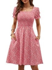 Berydress Women's Summer Dresses Casual 2025 with Pockets Square Neck Pink Sm...