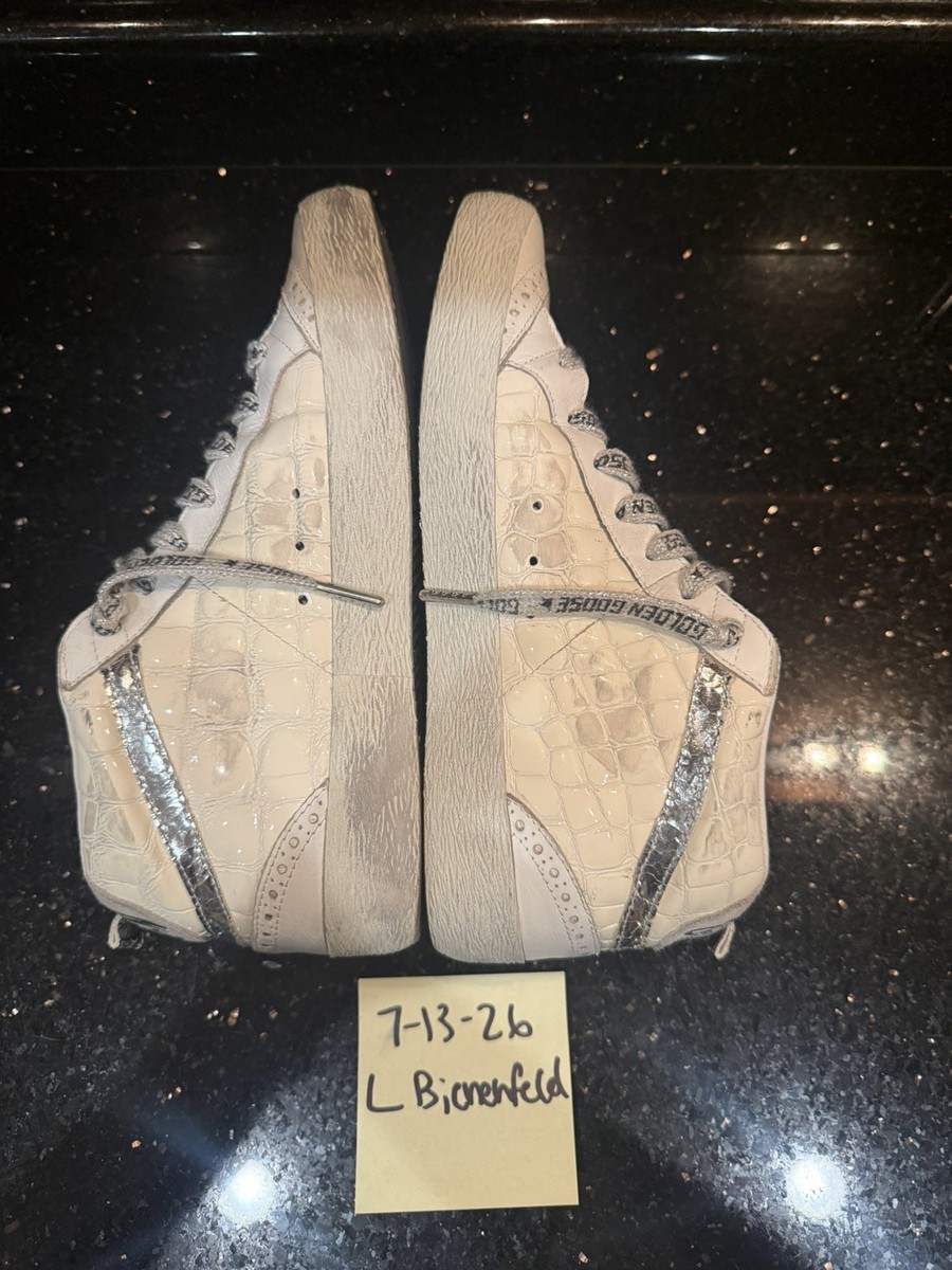 Golden Goose Vintage RARE Croc Embossed White Midstar Blue Star Sz 39 View 2