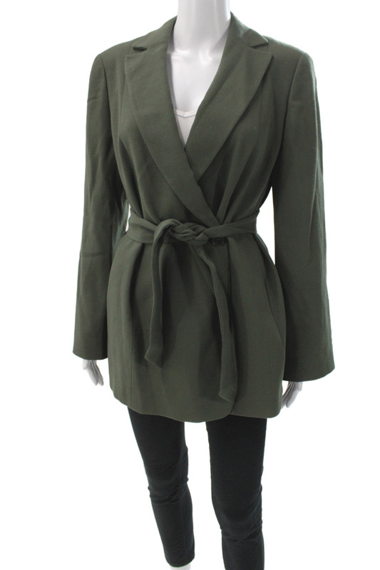 Giorgio Armani Womens Army Green Collared Blazer Long Sleeve Button Size 10