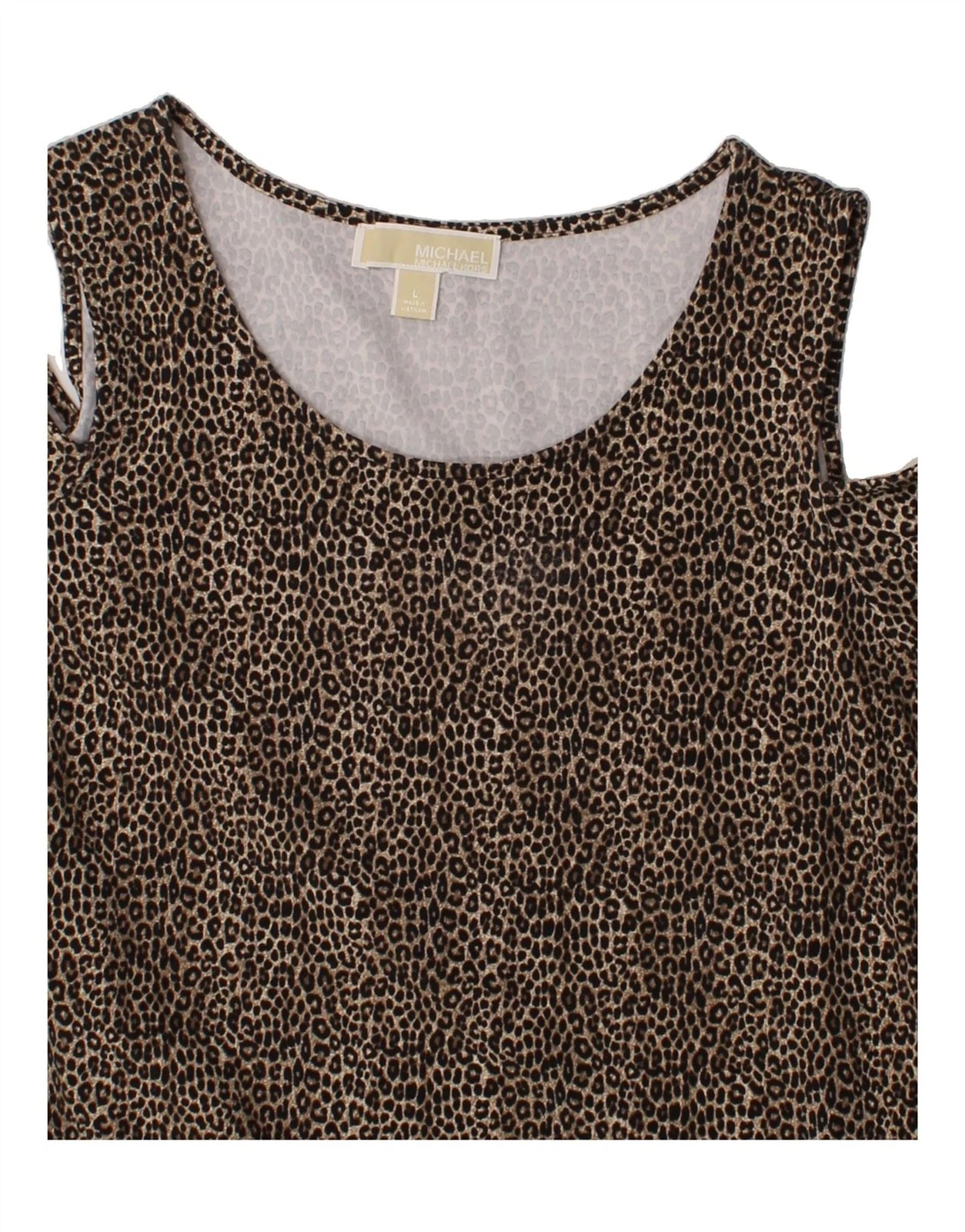 Abito donna MICHAEL KORS spalle scoperte UK 16 grande marrone stampa animalier CG08