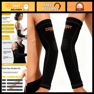 Compression Arm Sleeve Pair for Tennis Elbow & Tendonitis, Sports Support - Blac