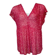 Lane Bryant Sheer Blouse Pink Floral sz 22/24 V-neck Babydoll