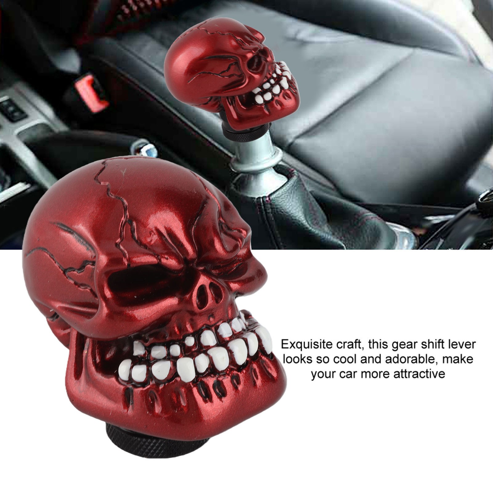 Skeleton Skull Head Car Modified Gear Shift Knob Stick Lever Shifter Red