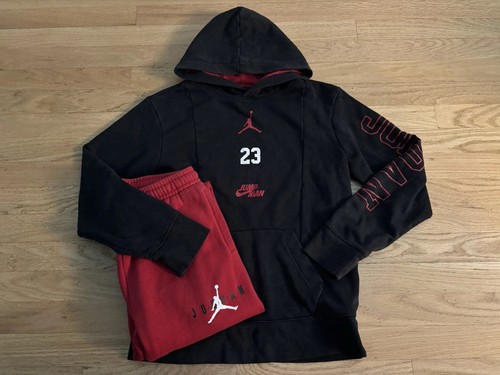 Jordan Boys 2pc Black Red Sweatshirt Hoodie Sweatpants Outfit Size Large L 12/14 - Picture 6 of 6