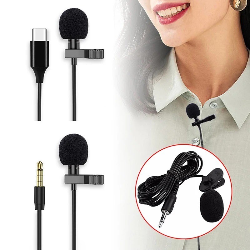 Portable 1.5m Lavalier Mini Microphone Condenser Clip-on Lapel Mic Wired USB 3.5