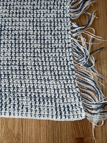 Handmade Crochet Baby Afghan Blanket Blue White Fringe 42” x 48” Swaddle - Picture 4 of 4