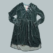 Holding Horses Anthropologie Green Crushed Velvet Dress Small Long Sleeve Boho