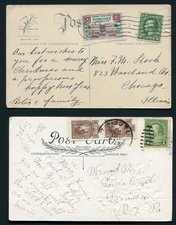Lot of 2 Postcards with Tied Christmas Seals / Labels - 1919 & 1929