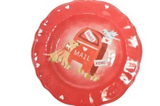 Pottery Barn Kids Puppy Love Valentine's Melamine Charger Small Plate Red 11"