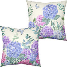 Hydrangea Pillow Covers 18x18 Set of 2 Spring Flowers Outdoor Pillow Covers Blue
