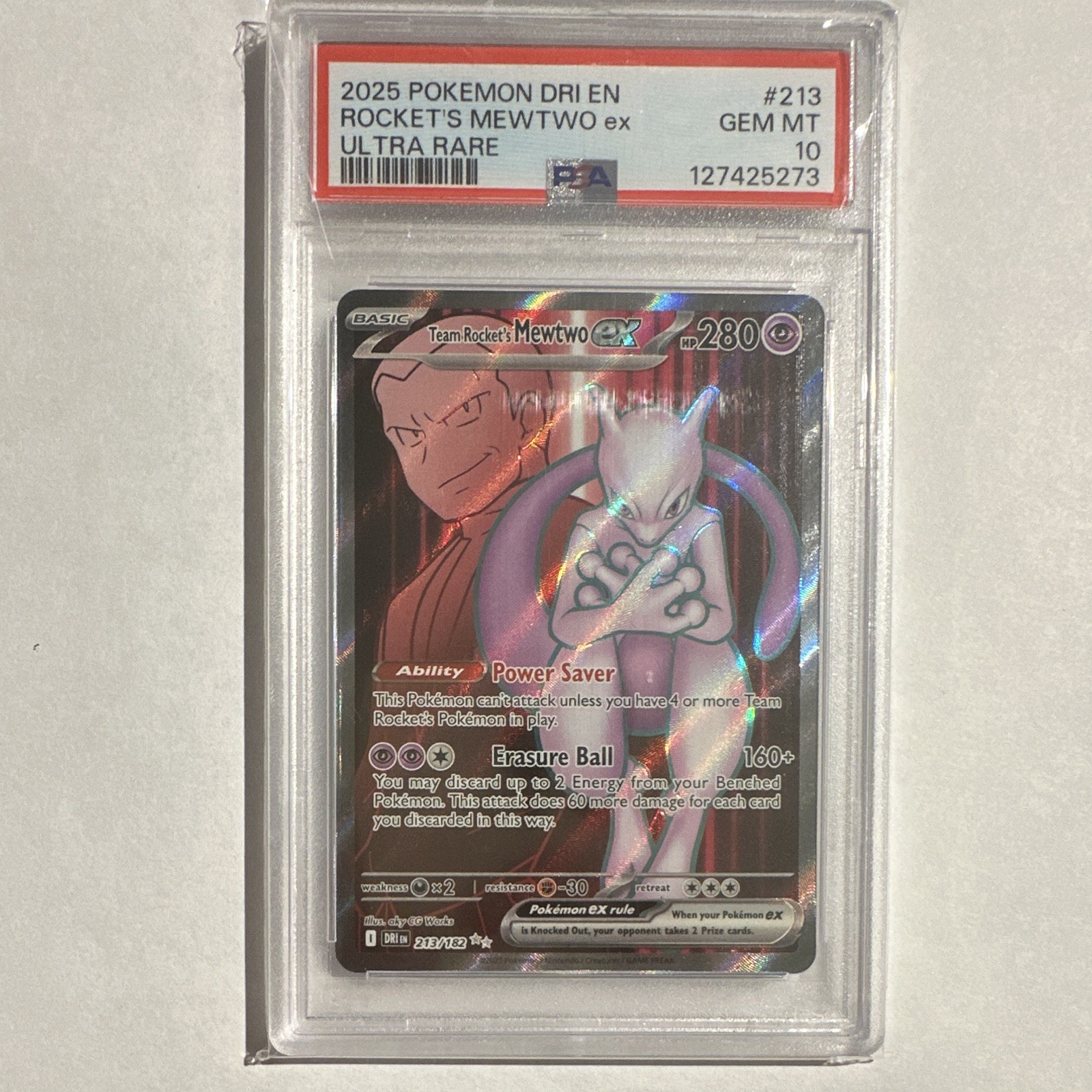 2025 Pokemon TCG Sv10 Destined Rivals Rocket's Mewtwo ex 213/182 Holo PSA 10