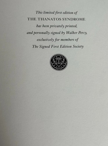 Thanatos Syndrome SIGNED 1st Edition Walker Percy Franklin Library Leather Book - Imagen 6 de 9