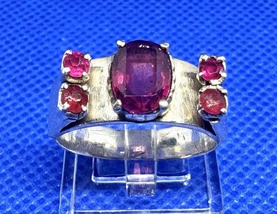 Y90 Modernist 5x Ruby 925 Silver Ring size 7.25 Band 5mm 5.92g   2 Ct. Cocktail