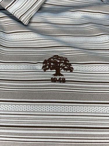 Adidas Mens Polo Shirt Large Blue Striped Pullover Snap Prime Green Casual  - Picture 3 of 12