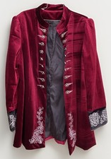 Mens XL 2XL Gothic Steampunk Velvet Burgundy Vampire Pirate Frock Jacket Costume