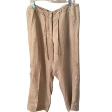 J JILL SIZE 16 100 LINEN TAN WIDE LEG CARGO FAMILIAR FIT CROPPED PANTS
