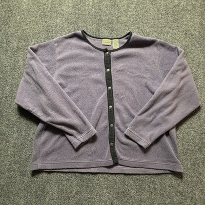 Vintage LL Bean Women Large Fleece Cardigan Lavender Purple Button Front