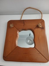 Vintage Chunky Pine Mirror & Rope Handle 14 X 14 Inch Cottage Core Square