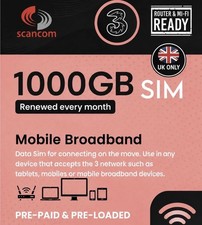 Three + Vodafone 1000GB Uncapped 5G Data SIM Preloaded MONTHLY Until March 2028 