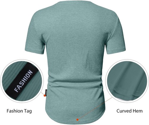 Herren Muscle Slim Henley Shirts Crewneck T-Shirt Gym Training Sport Shirt Tees - Bild 20 von 146