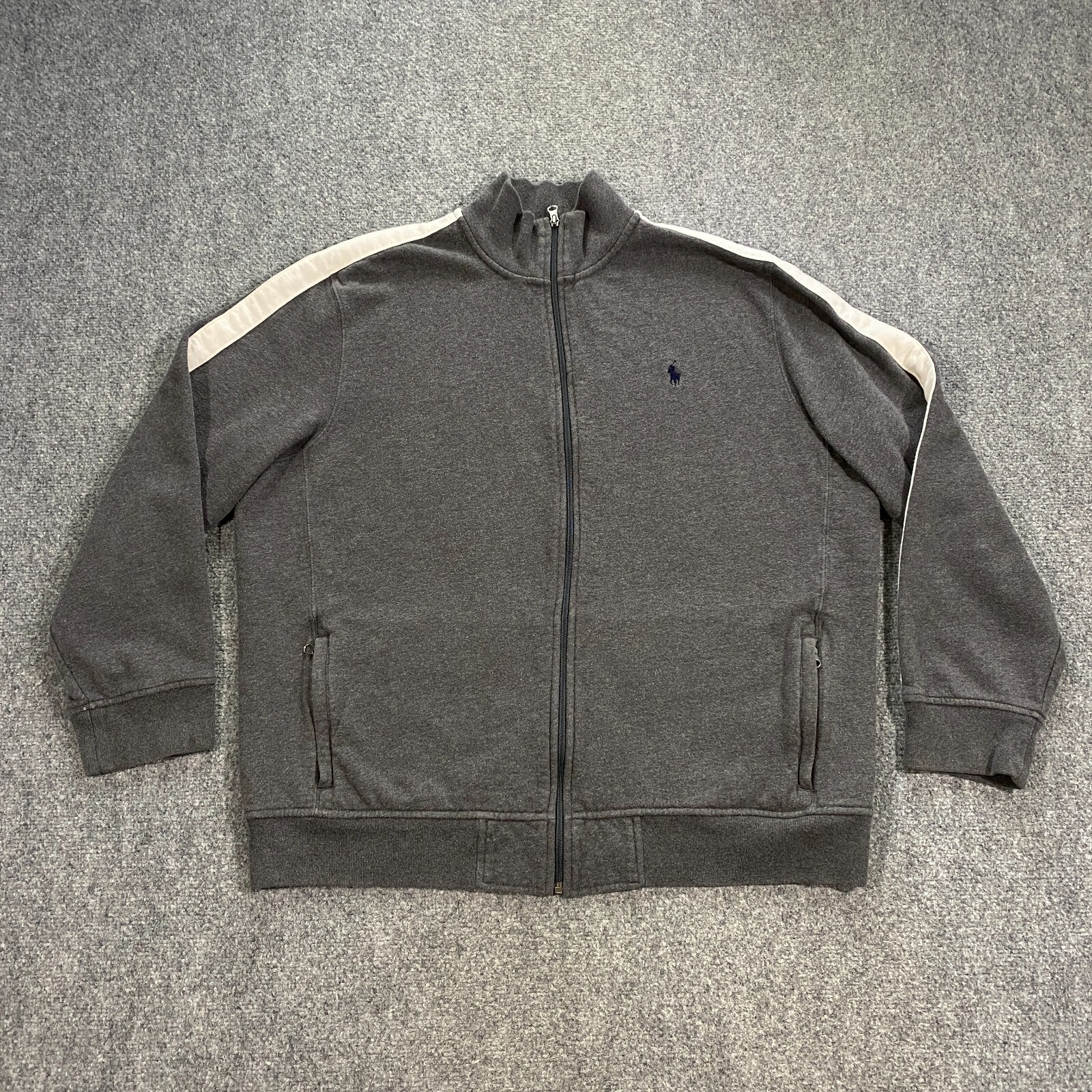 VINTAGE Polo Ralph Lauren Track Jacket uomo 2XL grigio panna bianco righe pony anni 90