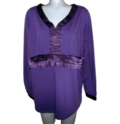 REFERENCE POINT Purple Career Top w/Satin Trim, Plus Size 1X-2X, Poly/Cotton VGC