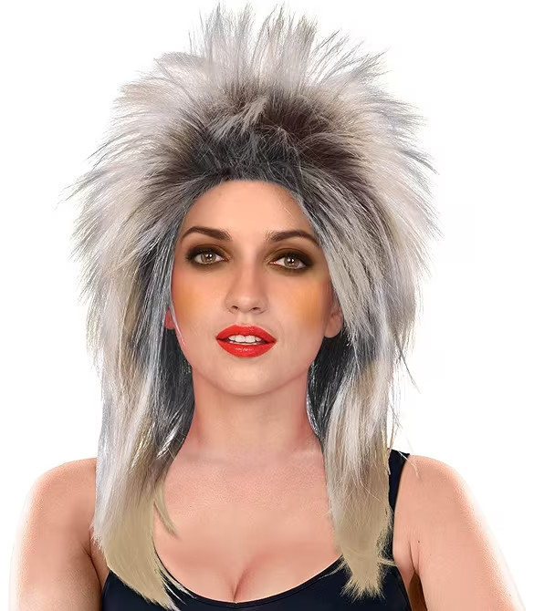 Ladies 1980s Metal Wig Rock Star Glam Fancy Dress Costume Wig Adult