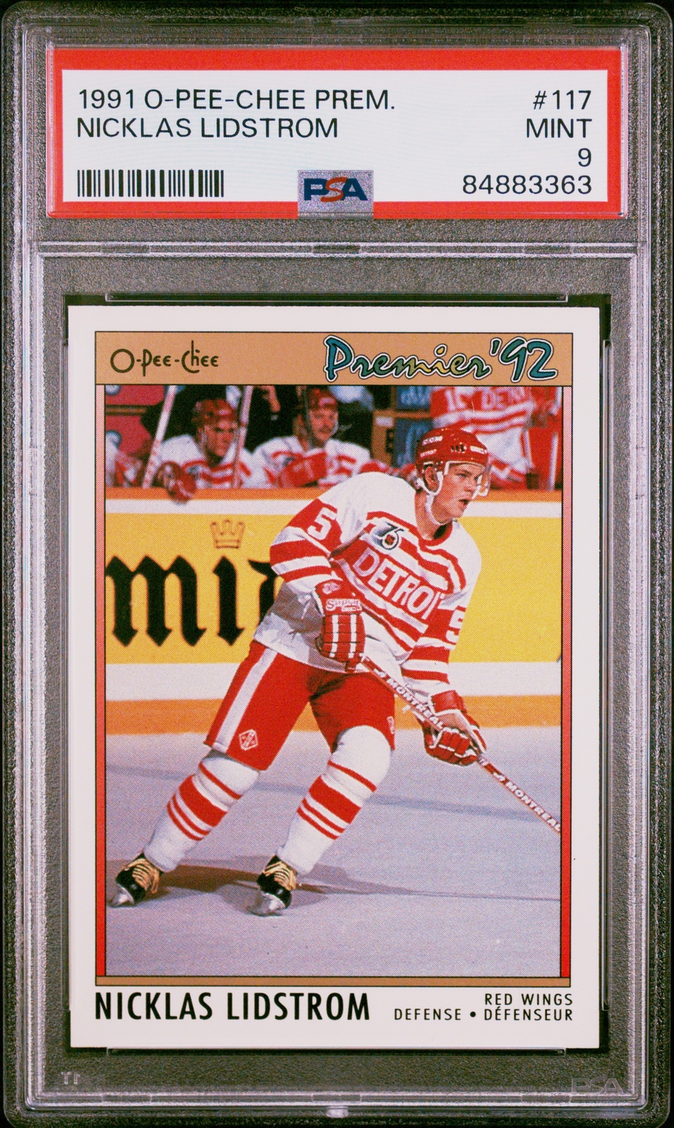 1991-92 O-Pee-Chee Premier Nicklas Lidstrom #117 PSA 9 MINT ROOKIE RC