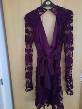 Ladies Plum Coloured Lace Occasion Plunge Dress Boohoo Size 6