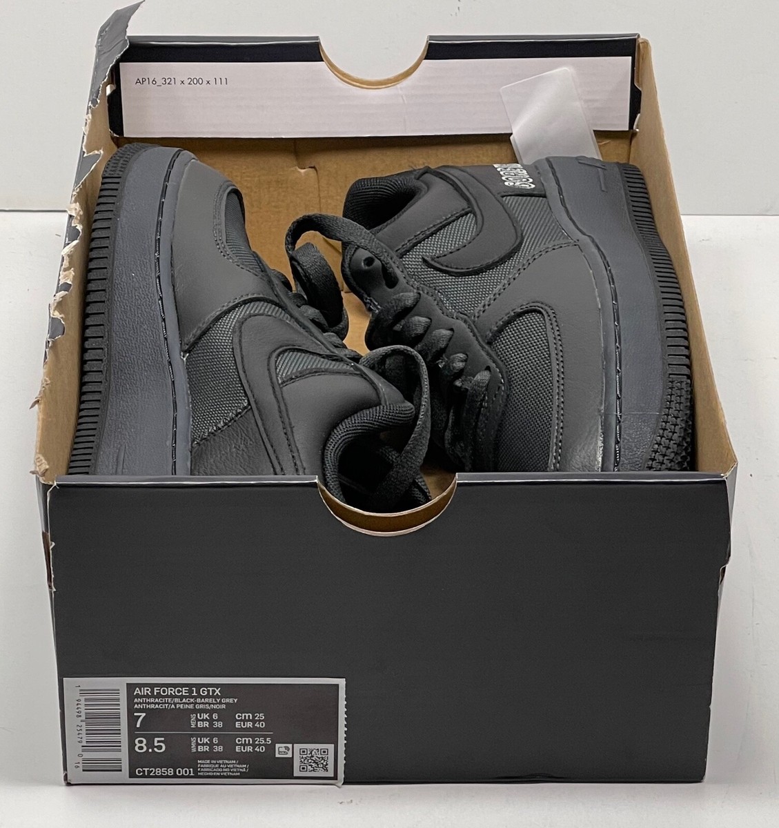 Nike Air Force 1 Low Gore-Tex Black CT2858 001 MEN-7 WOMEN