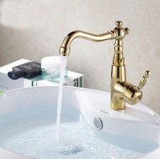 Bathroom Vanity Basin Sink Mixer Faucet Single Hole Deck Mount Golden Brass Tap