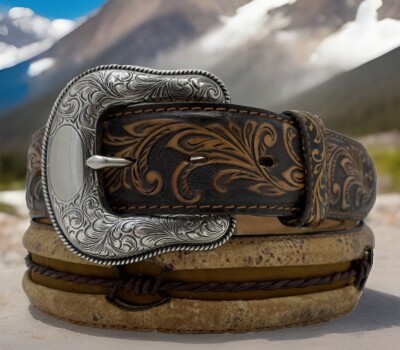 Justin FENCED IN Leather Belt Size 36 Brown C13665 NWT List $82