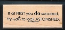 IF AT FIRST YOU DO SUCCEED Try Not ASTONISHED word NEW Stampin' Up RUBBER STAMP