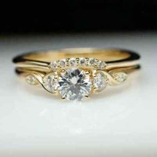 2Ct Round Cut Lab Created Diamond Bridal Set Wedding Ring 14K Yellow Gold Plated
