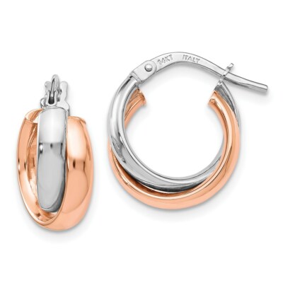 Real 14kt White Gold Rose-plated Polished Hoop Earrings