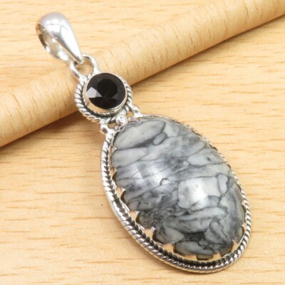 PINOLITH, BLACK ONYX Pendant cm Factory Direct Jewelry 925 Pure Silver 