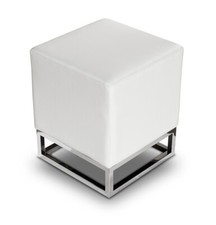 White leather stool cube footstool on stainless steel feet real leather quality