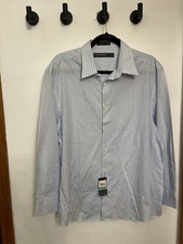 Perry Ellis Portfolio Men Sz 17 32 - 33 XL Shirt Button Front Blue Stripe NWT