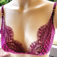 Victorias Secret Rare Vintage bra bralette M satin Plaid Wine Kir lace unlined