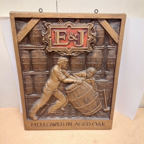 Vintage E&J Brandy Alcohol Liquor Sign Mellowed In Aged Oak 23x19 Bar