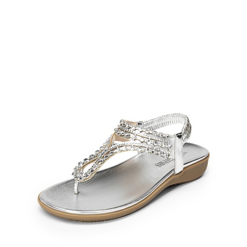 Women Elastic T-Strap Thong Sandals Rhinestone Comfortable Beach Flat Sandals - Picture 14 of 22