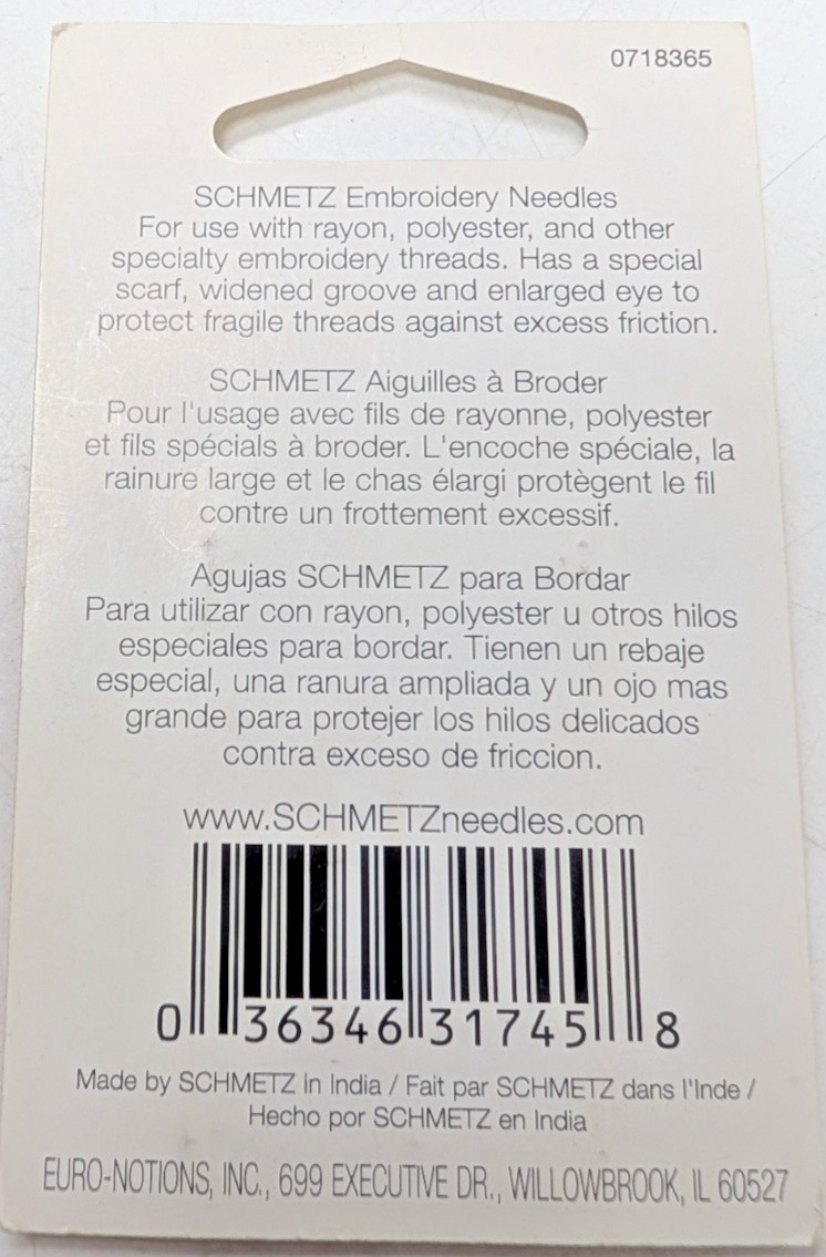 Schmetz Embroidery Needles Size 75/11 #1745