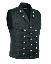 Men's Victorian Steampunk Captain Black Brocade Waistcoat Gentleman Vest