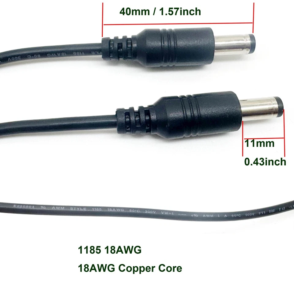 2pcs DC Power 5.5mm x 2.5mm Male to 2.1mm Male Camera Cable 18AWG LED Strip CCTV - Image 4 of 4