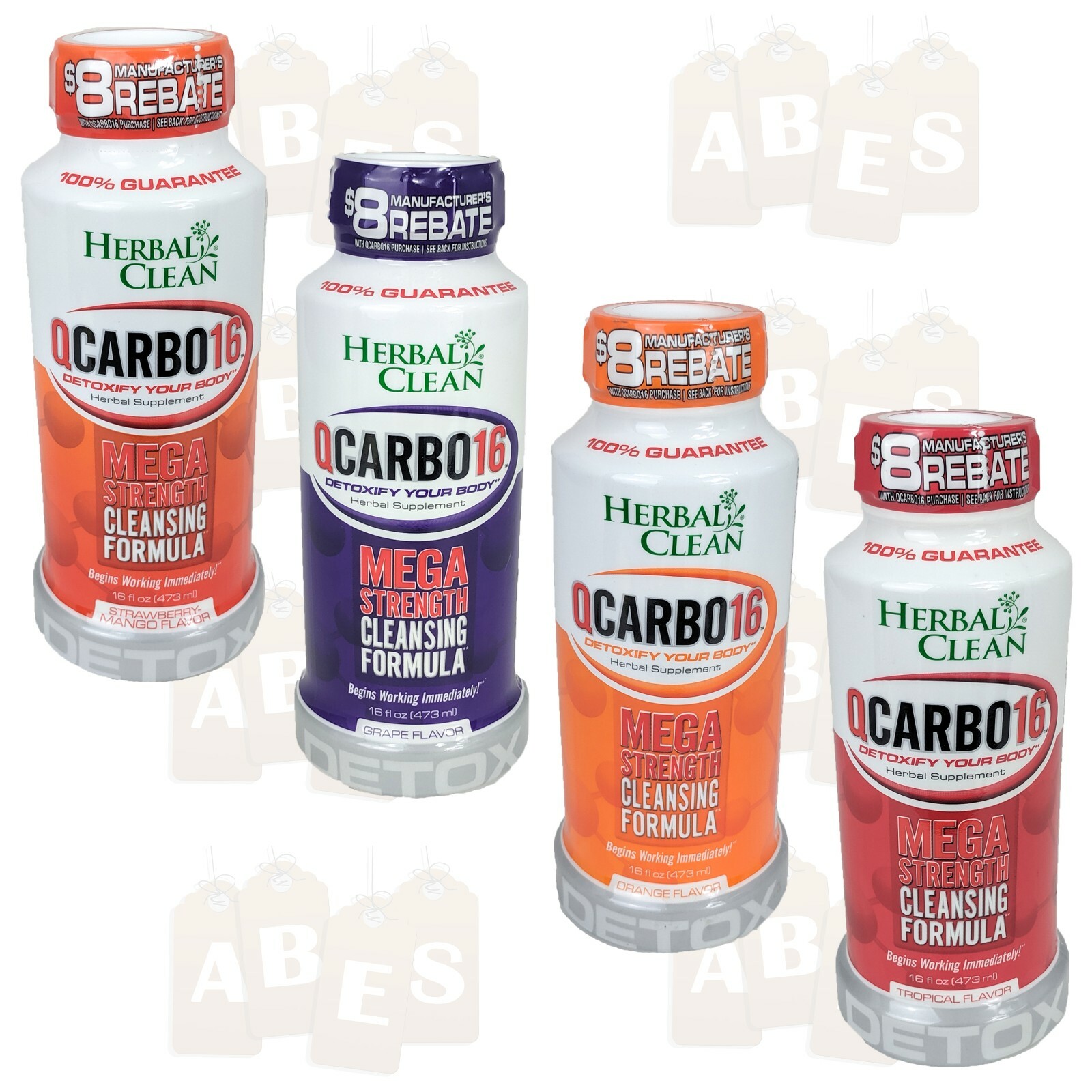 Herbal Clean Qcarbo16 Mega Strength Cleansing Detox, 16oz, YOU CHOOSE