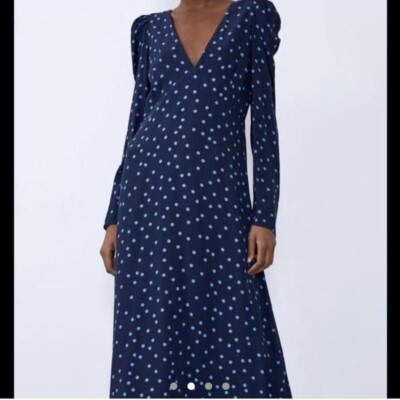 zara blue polka dot midi dress Zara Blue Polka Dot Midi Dress by ZARA