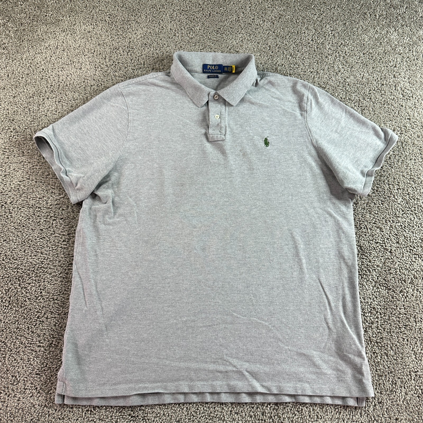 Polo Ralph Lauren camicia uomo XXL 2XL grigio verde piccolo pony vestibilità classica DIFETTO