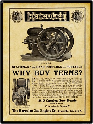 1915 Hercules Gas Engines New Metal Sign: Evansville, Indiana - A REAL ENGINE